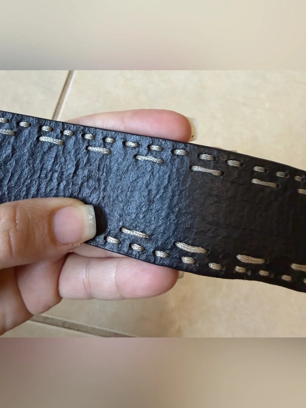 Fossil Brand Stitch Genuine Leather Men’s  Belt  Black Size Large